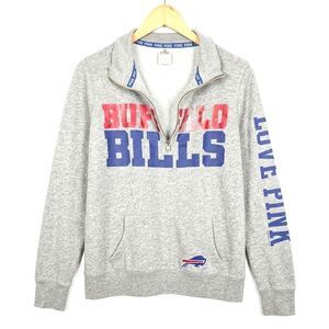 Victoria's Secret PINK Buffalo Bills Quarter Zip Pullover Sweatshirt Gray Large